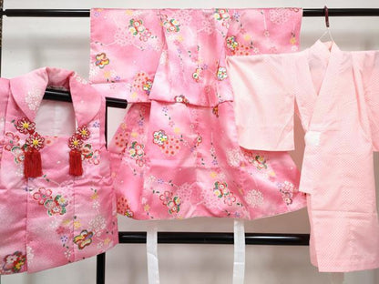 平和屋着物[]七五三　女の子　３歳　祝着　三つ身　長襦袢(単衣)・被布セット　舞花文　暈し染め　金彩　DABG3215ma