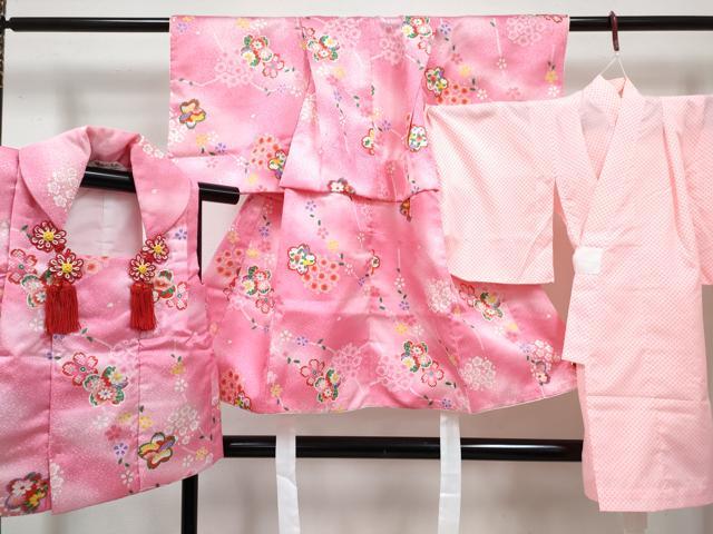 平和屋着物[]七五三　女の子　３歳　祝着　三つ身　長襦袢(単衣)・被布セット　舞花文　暈し染め　金彩　DABG3215ma