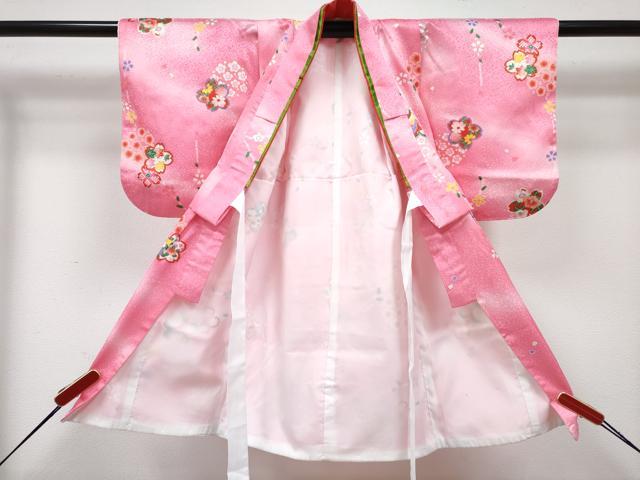 平和屋着物[]七五三　女の子　３歳　祝着　三つ身　長襦袢(単衣)・被布セット　舞花文　暈し染め　金彩　DABG3215ma