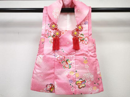 平和屋着物[]七五三　女の子　３歳　祝着　三つ身　長襦袢(単衣)・被布セット　舞花文　暈し染め　金彩　DABG3215ma