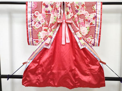 平和屋着物[]女の子　子供　十二単風　打掛　初節句　お引き摺り　襦袢・行灯袴セット　カチューシャ付き　牡丹花文　DABG3218ma