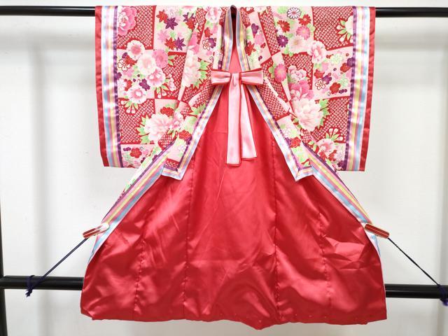 平和屋着物[]女の子　子供　十二単風　打掛　初節句　お引き摺り　襦袢・行灯袴セット　カチューシャ付き　牡丹花文　DABG3218ma