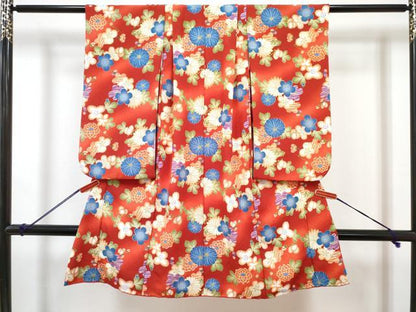 平和屋着物[]七五三 女の子 ３歳 祝着 三つ身 長襦袢(単衣)・被布・小物セット 花尽くし 暈し染め 金彩 鬼しぼ縮緬 洗える着物 DABG3219ma