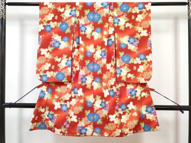 平和屋着物[]七五三 女の子 ３歳 祝着 三つ身 長襦袢(単衣)・被布・小物セット 花尽くし 暈し染め 金彩 鬼しぼ縮緬 洗える着物 DABG3219ma