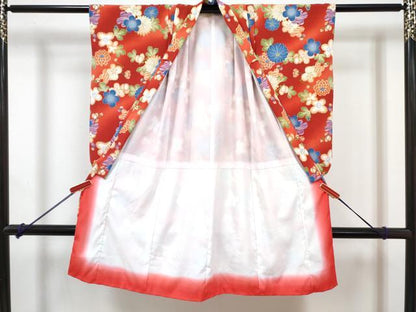 平和屋着物[]七五三 女の子 ３歳 祝着 三つ身 長襦袢(単衣)・被布・小物セット 花尽くし 暈し染め 金彩 鬼しぼ縮緬 洗える着物 DABG3219ma