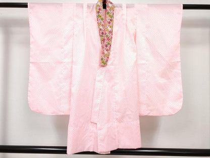 平和屋着物[]七五三 女の子 ３歳 祝着 三つ身 長襦袢(単衣)・被布・小物セット 花尽くし 暈し染め 金彩 鬼しぼ縮緬 洗える着物 DABG3219ma