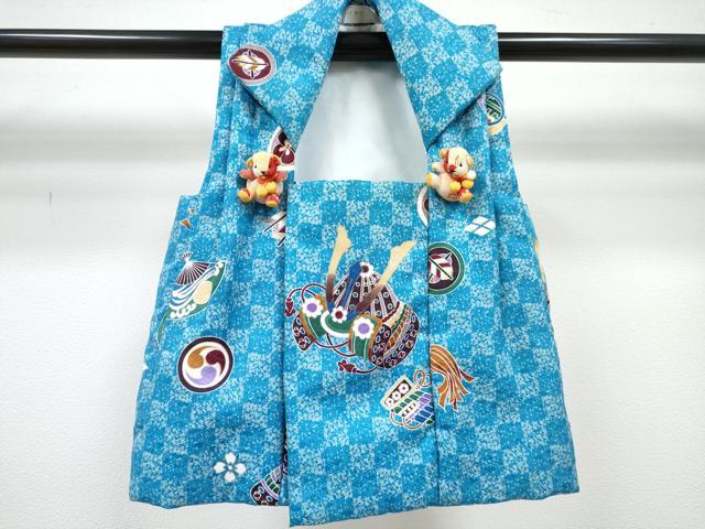 平和屋着物[]男の子　子供　ベビー着物　被布セット　薄梅鼠色　兜　金彩　DABG3222ma