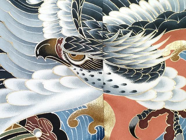 平和屋着物[]七五三　男の子　祝着・羽織セット　鷹　鷲　打ち出の小槌　雪輪御所車立波松文　金彩　DABG3226ma