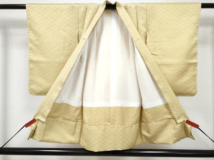平和屋着物[]七五三　男の子　祝着・羽織セット　手描き　レグホーン色　武士　立波松文　暈し染め　金彩　DABG3227ma