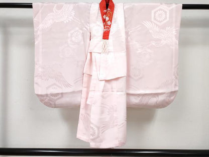 平和屋着物[]七五三　女の子　３歳　祝着　三つ身　長襦袢(袷・半衿刺繍)セット　扇面鴛鴦花文　暈し染め　金彩　逸品　DABG3229ma
