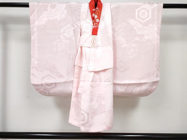 平和屋着物[]七五三　女の子　３歳　祝着　三つ身　長襦袢(袷・半衿刺繍)セット　扇面鴛鴦花文　暈し染め　金彩　逸品　DABG3229ma