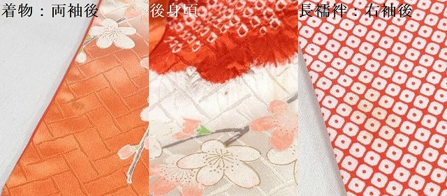 平和屋着物[]七五三　女の子　３歳　祝着　三つ身　長襦袢(無双仕立て・半衿刺繍)セット　絞り　舞花文　暈し染め　金彩　逸品　DABG3230ma