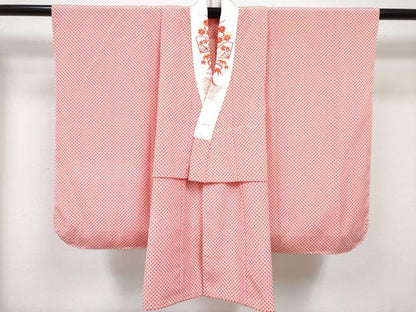 平和屋着物[]七五三　女の子　３歳　祝着　三つ身　長襦袢(無双仕立て・半衿刺繍)セット　絞り　舞花文　暈し染め　金彩　逸品　DABG3230ma