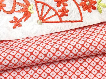 平和屋着物[]七五三　女の子　３歳　祝着　三つ身　長襦袢(無双仕立て・半衿刺繍)セット　絞り　舞花文　暈し染め　金彩　逸品　DABG3230ma