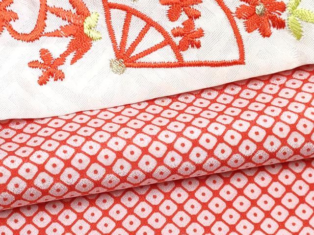平和屋着物[]七五三　女の子　３歳　祝着　三つ身　長襦袢(無双仕立て・半衿刺繍)セット　絞り　舞花文　暈し染め　金彩　逸品　DABG3230ma