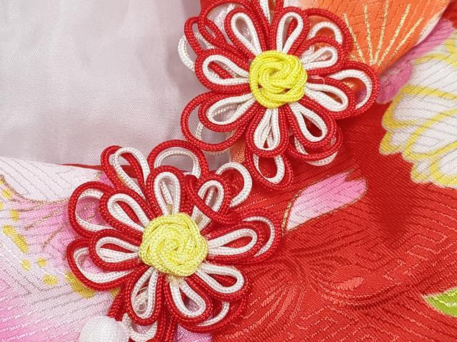 平和屋着物[]七五三　女の子　３歳　祝着　三つ身　被布セット　襦袢付き　鞠花文　黒地　金彩　洗える着物　DABG3231ma