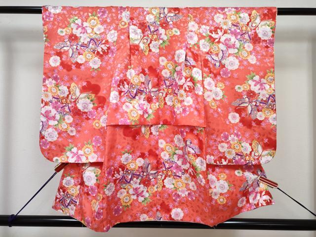 平和屋着物[]七五三　女の子　３歳　祝着　三つ身　被布セット　鞠花蝶文　暈し染め　金彩　DABG3235ma