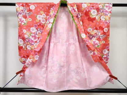 平和屋着物[]七五三　女の子　３歳　祝着　三つ身　被布セット　鞠花蝶文　暈し染め　金彩　DABG3235ma
