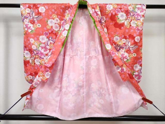 平和屋着物[]七五三　女の子　３歳　祝着　三つ身　被布セット　鞠花蝶文　暈し染め　金彩　DABG3235ma