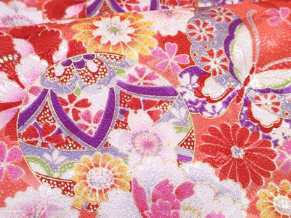 平和屋着物[]七五三　女の子　３歳　祝着　三つ身　被布セット　鞠花蝶文　暈し染め　金彩　DABG3235ma
