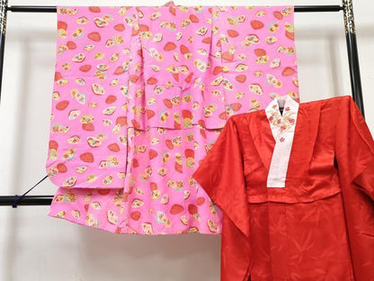 平和屋着物[]アンティーク　大正ロマン　七五三　女の子　３歳　祝着　三つ身　長襦袢(袷・半衿刺繍)セット　貝合わせ花文 逸品 DABG3236ma