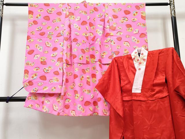 平和屋着物[]アンティーク　大正ロマン　七五三　女の子　３歳　祝着　三つ身　長襦袢(袷・半衿刺繍)セット　貝合わせ花文 逸品 DABG3236ma