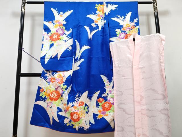 平和屋着物[]七五三　女の子　７歳　祝着　四つ身　長襦袢(単衣)セット　駒刺繍　花蝶文　金彩　逸品　DABG3237ma