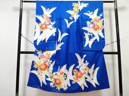 平和屋着物[]七五三　女の子　７歳　祝着　四つ身　長襦袢(単衣)セット　駒刺繍　花蝶文　金彩　逸品　DABG3237ma