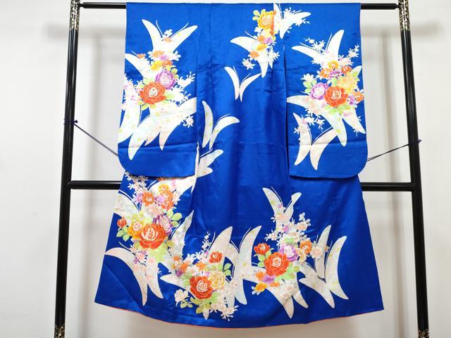 平和屋着物[]七五三　女の子　７歳　祝着　四つ身　長襦袢(単衣)セット　駒刺繍　花蝶文　金彩　逸品　DABG3237ma