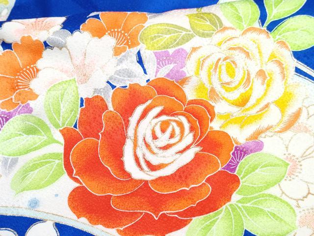 平和屋着物[]七五三　女の子　７歳　祝着　四つ身　長襦袢(単衣)セット　駒刺繍　花蝶文　金彩　逸品　DABG3237ma