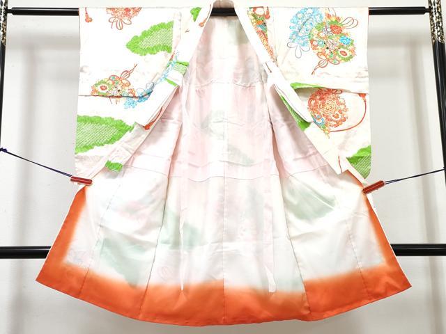 平和屋着物[]七五三　女の子　３歳　祝着　三つ身　長襦袢(袷・半衿刺繍)セット　絞り　花丸文　金彩　逸品　DABG3239ma