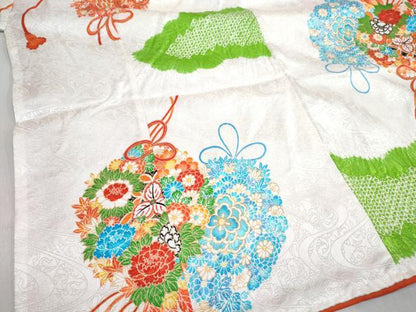 平和屋着物[]七五三　女の子　３歳　祝着　三つ身　長襦袢(袷・半衿刺繍)セット　絞り　花丸文　金彩　逸品　DABG3239ma