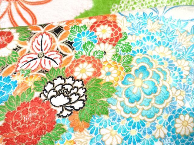 平和屋着物[]七五三　女の子　３歳　祝着　三つ身　長襦袢(袷・半衿刺繍)セット　絞り　花丸文　金彩　逸品　DABG3239ma