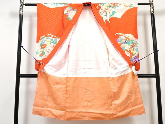 平和屋着物[]七五三　女の子　７歳　祝着　四つ身　長襦袢(単衣)セット　駒刺繍　鳳凰鼓花文　金彩　逸品　DABG3240ma