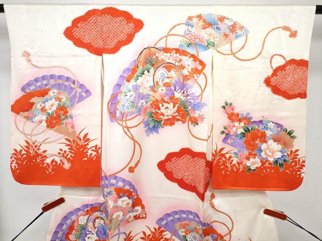 平和屋着物[]七五三　女の子　３歳　祝着　三つ身　長襦袢(袷)セット　駒刺繍　絞り　檜扇鳳凰鼓花文　暈し染め　金彩　逸品　DABG3241ma