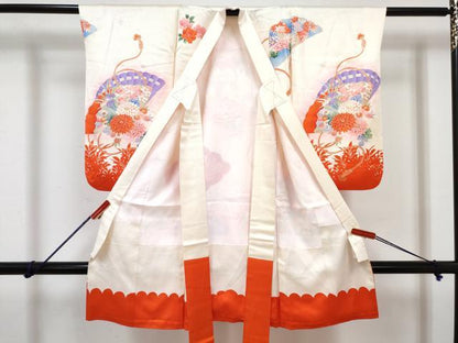 平和屋着物[]七五三　女の子　３歳　祝着　三つ身　長襦袢(袷)セット　駒刺繍　絞り　檜扇鳳凰鼓花文　暈し染め　金彩　逸品　DABG3241ma