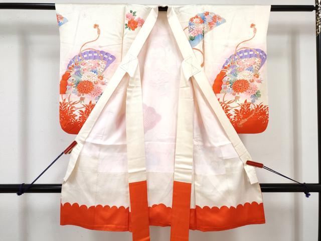 平和屋着物[]七五三　女の子　３歳　祝着　三つ身　長襦袢(袷)セット　駒刺繍　絞り　檜扇鳳凰鼓花文　暈し染め　金彩　逸品　DABG3241ma