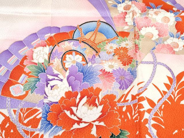 平和屋着物[]七五三　女の子　３歳　祝着　三つ身　長襦袢(袷)セット　駒刺繍　絞り　檜扇鳳凰鼓花文　暈し染め　金彩　逸品　DABG3241ma