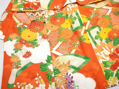 平和屋着物[]七五三　女の子　３歳　祝着　三つ身　長襦袢(袷)セット　駒刺繍　陶器牡丹花文　金彩　洗える着物　DABG3243ma