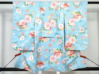 平和屋着物[]七五三　女の子　３歳　祝着　三つ身　被布セット　舞花文　金彩　DABG3244ma