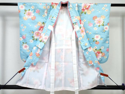 平和屋着物[]七五三　女の子　３歳　祝着　三つ身　被布セット　舞花文　金彩　DABG3244ma