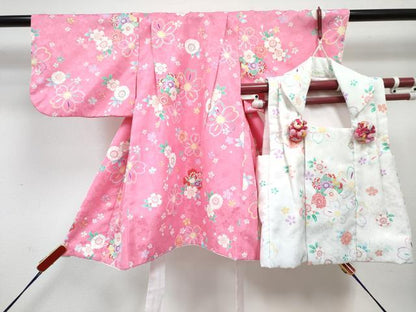 平和屋着物[]女の子　子供　ベビー着物　被布セット　舞花文　DABG3245ma