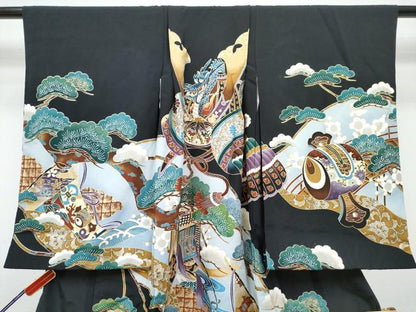 平和屋着物[]七五三　男の子　祝着・長襦袢(袷)セット　龍　兜　几帳矢羽松文　金銀彩　逸品　DABG3247ma