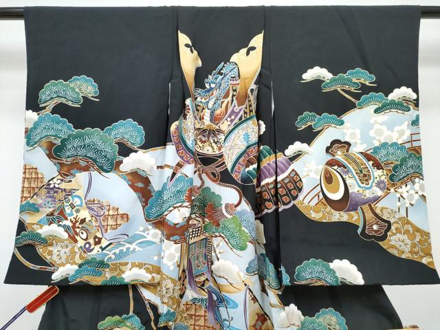 平和屋着物[]七五三　男の子　祝着・長襦袢(袷)セット　龍　兜　几帳矢羽松文　金銀彩　逸品　DABG3247ma