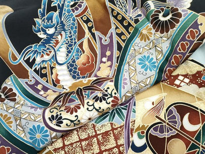 平和屋着物[]七五三　男の子　祝着・長襦袢(袷)セット　龍　兜　几帳矢羽松文　金銀彩　逸品　DABG3247ma