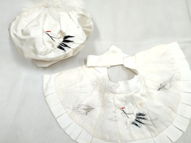 平和屋着物[]男の子 子供 ベビーセレモニー スタイ・帽子セット 総刺繍 飛鶴文 逸品 DABG3250ma