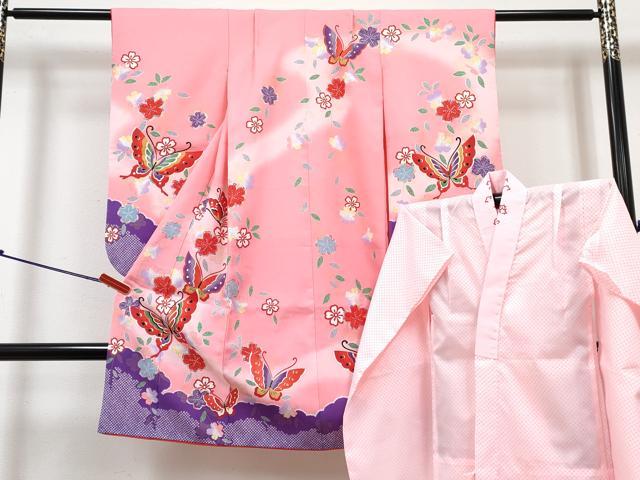 平和屋着物[]七五三　女の子　３歳　祝着　三つ身　長襦袢(単衣・半衿刺繍)セット　花蝶文　暈し染め　金彩　DABG3253ma