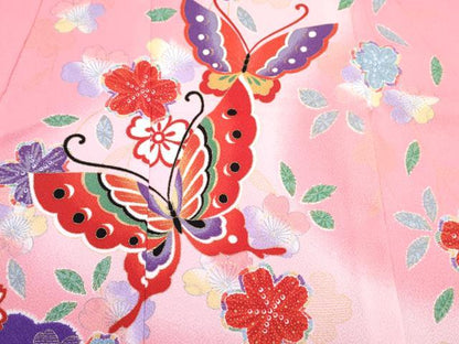 平和屋着物[]七五三　女の子　３歳　祝着　三つ身　長襦袢(単衣・半衿刺繍)セット　花蝶文　暈し染め　金彩　DABG3253ma