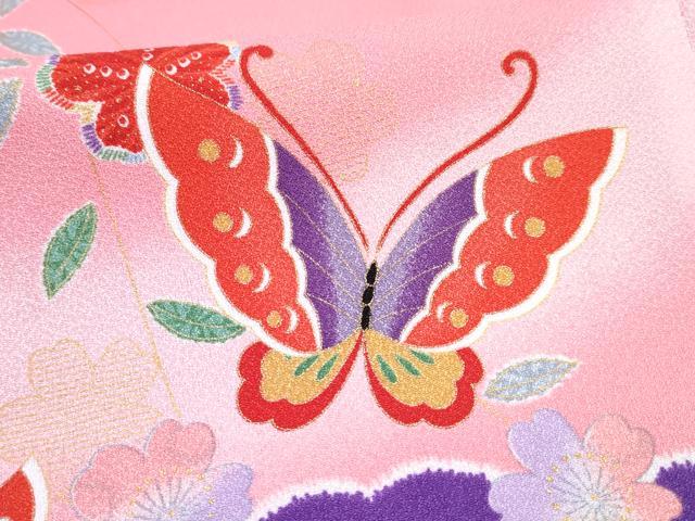 平和屋着物[]七五三　女の子　３歳　祝着　三つ身　長襦袢(単衣・半衿刺繍)セット　花蝶文　暈し染め　金彩　DABG3253ma