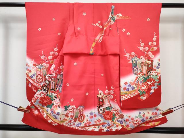 平和屋着物[]七五三　女の子　３歳　祝着　三つ身　長襦袢(単衣・半衿刺繍)セット　御所車花文　暈し染め　金彩　DABG3254ma
